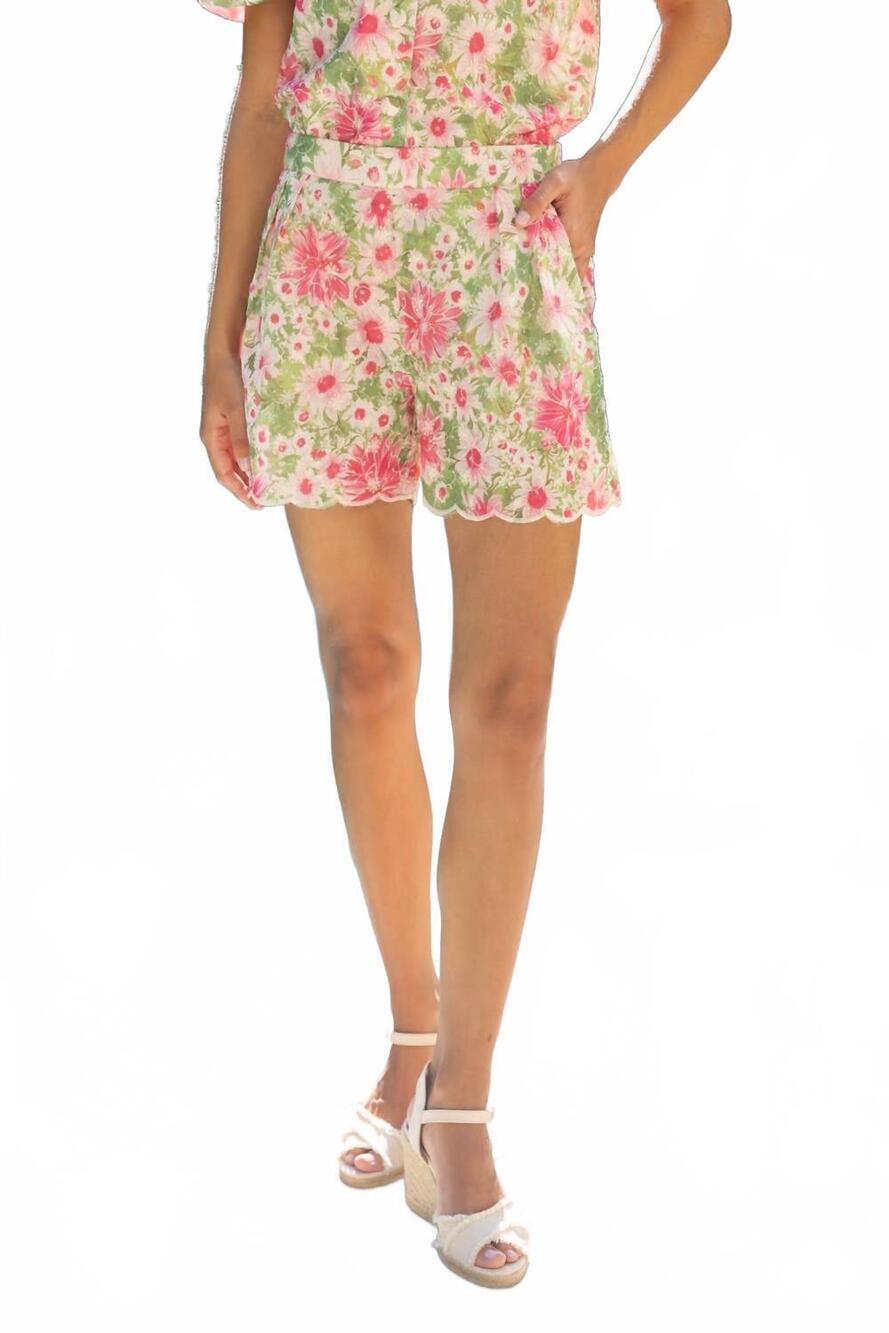 NEW VOY women's scallop floral print short in green multi